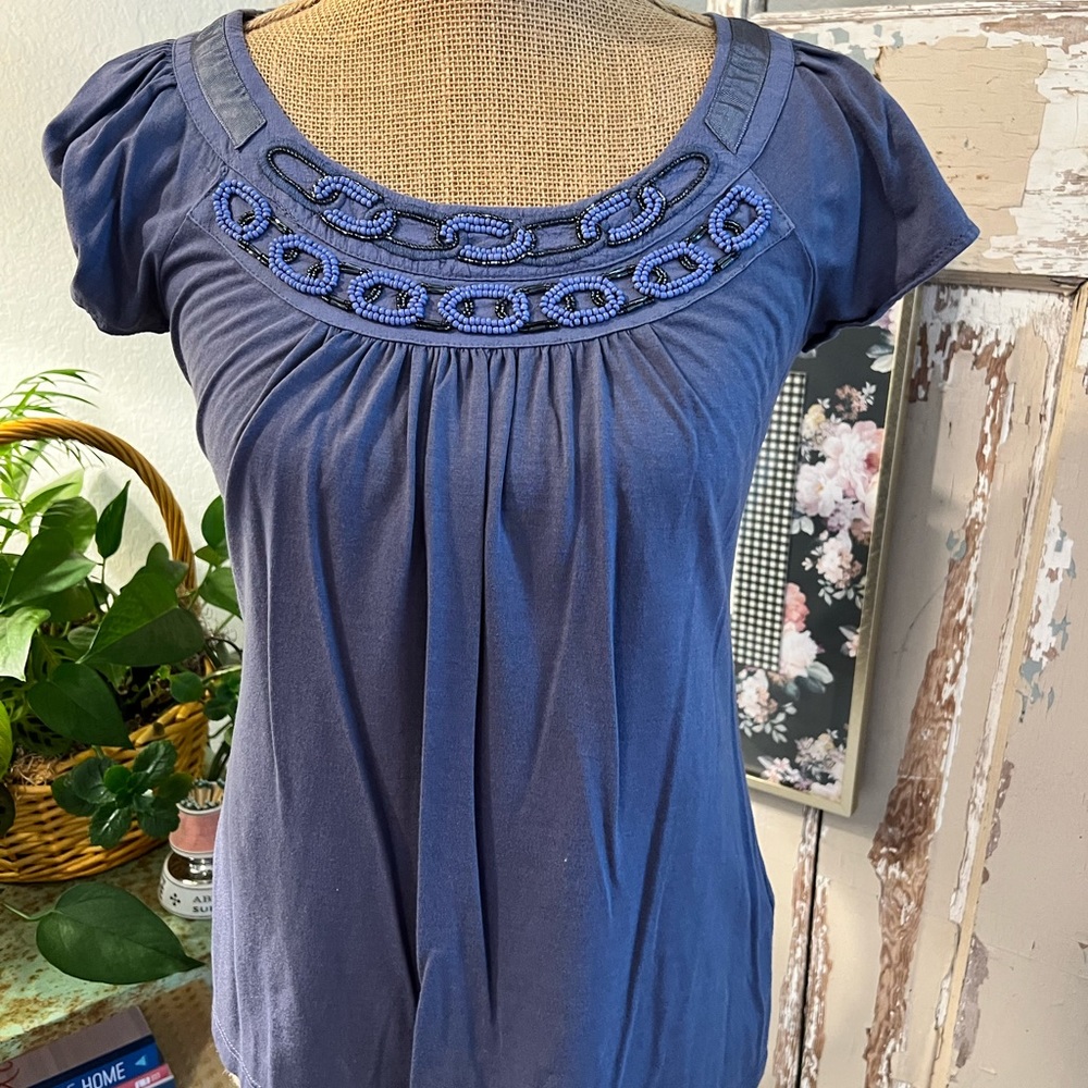 Banana Republic Blue Beaded Top Size Small